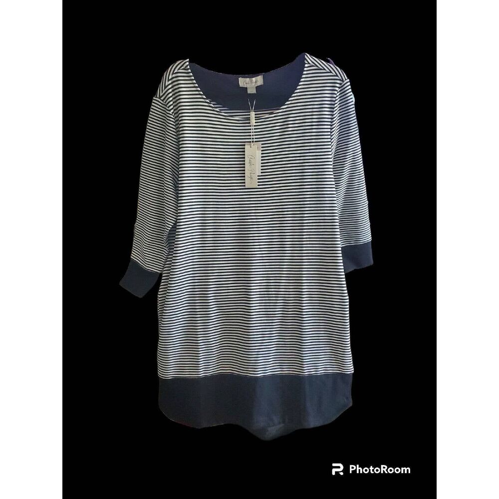 Charlie Paige Women’s T-Shirt Dress White /Black Resort Long Sleeve Tunic L NWT